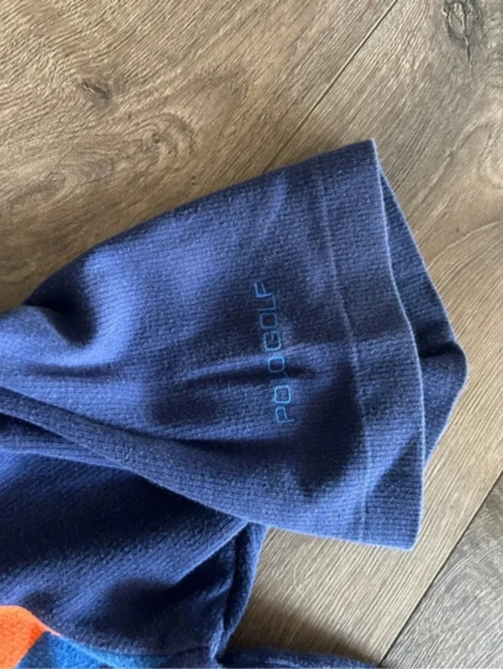 polo golf ralph lauren orange & navy striped polo L